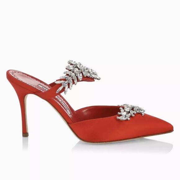 Manolo Blahnik Lurum 90MM Embellished Satin Mules size 36 - Picture 2 of 14